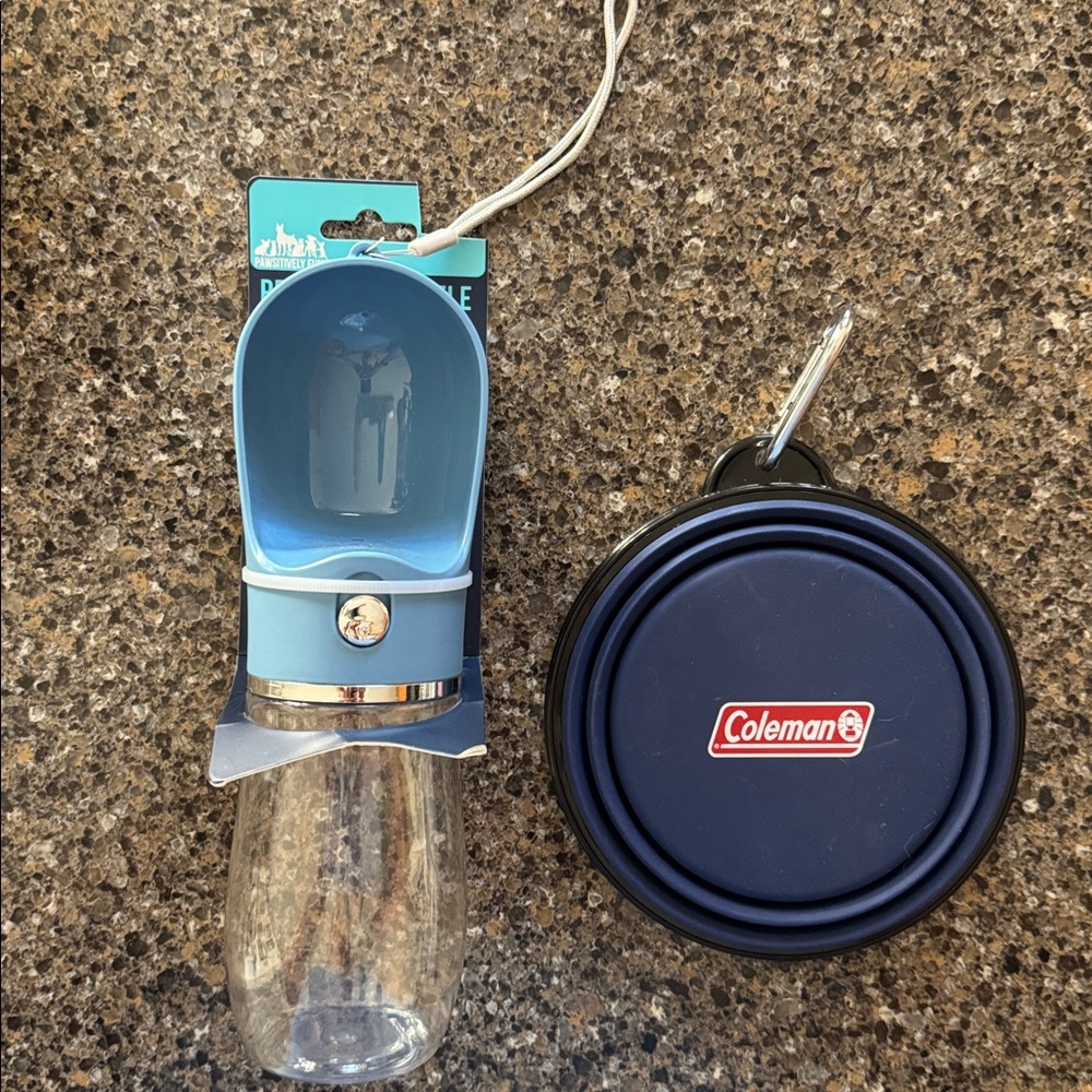 NEW Coleman Blue Travel Pet Bowl and Bottle Set